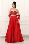 Buy_Omal Sindwani_Red Satin, Net Beads, Sequins, Tassels Sweetheart Neck Scarlet Flame Lehenga Set _Online_at_Aza_Fashions