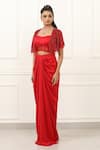 Buy_Omal Sindwani_Red Satin Sequins, Beads Open Neck, Scarlet Luxe Cape And Draped Skirt Set _at_Aza_Fashions