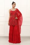 Buy_Omal Sindwani_Red Georgette Embroidery, Cut Work Scoop Neck Scarlet Royale Kurta Gharara Set _at_Aza_Fashions