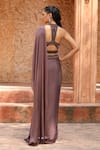 Shop_Omal Sindwani_Mauve Satin Beads, Feathers, Embroidery Dusky Desire Draped Saree With Blouse _at_Aza_Fashions