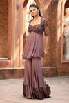 Buy_Omal Sindwani_Mauve Satin Beads, Sequins, Embroidery Sweetheart Dusky Bloom Kurta Gharara Set _at_Aza_Fashions