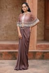 Buy_Omal Sindwani_Mauve Satin Sequins, Beads Round Neck Dusky Enchant Cape Skirt Set _at_Aza_Fashions