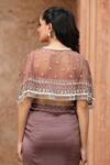 Omal Sindwani_Mauve Satin Sequins, Beads Round Neck Dusky Enchant Cape Skirt Set _Online_at_Aza_Fashions