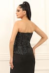 Shop_Omal Sindwani_Black Satin Sequins Sweetheart Neck Dark Siren Corset And Skirt Set _at_Aza_Fashions