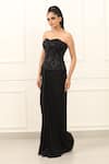 Buy_Omal Sindwani_Black Satin Sequins Sweetheart Neck Dark Siren Corset And Skirt Set _Online_at_Aza_Fashions