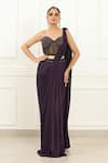 Buy_Omal Sindwani_Purple Lycra, Knit Sequins, Beads Moonlight Majesty Draped Saree With Corset _at_Aza_Fashions