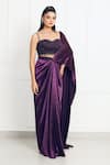 Buy_Omal Sindwani_Purple Satin, Net Beads, Embroidery Moonlight Orchid Drape Saree With Blouse _Online_at_Aza_Fashions