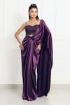 Buy_Omal Sindwani_Purple Satin, Net Beads, Embroidery Moonlight Orchid Drape Saree With Blouse _at_Aza_Fashions