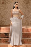 Buy_Omal Sindwani_Beige Lycra Sequins, Tassels Lusture Luxe Embellished Blouse Skirt Set _at_Aza_Fashions