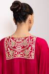 Oshi By Shikha_Fuchsia Silk Embroidery, Zari V-neck Phiran And Pant Set _at_Aza_Fashions