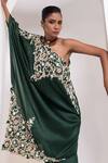 Shop_Oshi By Shikha_Green Silk Embroidery, Zari, Beads One Shoulder Tunic And Pant Set _Online_at_Aza_Fashions