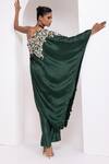 Oshi By Shikha_Green Silk Embroidery, Zari, Beads One Shoulder Tunic And Pant Set _Online_at_Aza_Fashions