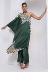 Buy_Oshi By Shikha_Green Silk Embroidery, Zari, Beads One Shoulder Tunic And Pant Set 