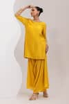 Buy_Oshi By Shikha_Mustard Silk Embroidery, Sequins, Beads Round Neck Kurta And Draped Pant Set _at_Aza_Fashions