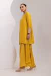 Buy_Oshi By Shikha_Mustard Silk Embroidery, Sequins, Beads Round Neck Kurta And Draped Pant Set 