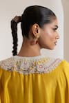 Buy_Oshi By Shikha_Mustard Silk Embroidery, Beads, Metallic Thread V-neck Kaftan And Pant Set 