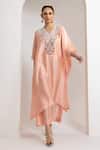 Buy_Oshi By Shikha_Pink Silk Embroidery, Beads V-neck Kaftan And Pant Set _at_Aza_Fashions