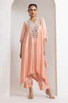 Shop_Oshi By Shikha_Pink Silk Embroidery, Beads V-neck Kaftan And Pant Set _Online_at_Aza_Fashions