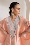 Buy_Oshi By Shikha_Pink Silk Embroidery, Beads V-neck Kaftan And Pant Set 