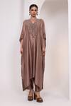 Shop_Oshi By Shikha_Silk Beads, Metallic Thread, Zari V-neck Embroidered Kaftan And Pant Set _Online_at_Aza_Fashions