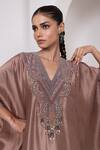 Buy_Oshi By Shikha_Silk Beads, Metallic Thread, Zari V-neck Embroidered Kaftan And Pant Set 