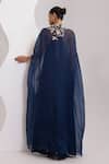 Oshi By Shikha_Navy Silk Embroidery, Pearls, Sequins Scoop Knotted Dress With Embridered Cape _Online_at_Aza_Fashions