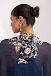 Oshi By Shikha_Navy Silk Embroidery, Pearls, Sequins Scoop Knotted Dress With Embridered Cape _at_Aza_Fashions