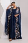 Buy_Oshi By Shikha_Navy Silk Embroidery, Pearls, Sequins Scoop Knotted Dress With Embridered Cape _at_Aza_Fashions