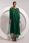 Buy Oshi By Shikha Emerald Green Silk, Organza One Shoulder, V-neck Dress And Sheer Jacket Online at Aza Fashions Buy_Oshi By Shikha_Emerald Green Silk, Organza One Shoulder, V-neck Dress And Sheer Jacket _Online_at_Aza_Fashions