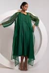 Buy Oshi By Shikha Emerald Green Silk, Organza One Shoulder, V-neck Dress And Sheer Jacket at Aza Fashions Buy_Oshi By Shikha_Emerald Green Silk, Organza One Shoulder, V-neck Dress And Sheer Jacket _at_Aza_Fashions