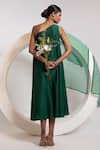 Oshi By Shikha Emerald Green Silk, Organza One Shoulder, V-neck Dress And Sheer Jacket Online at Aza Fashions Oshi By Shikha_Emerald Green Silk, Organza One Shoulder, V-neck Dress And Sheer Jacket _Online_at_Aza_Fashions