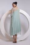 Oshi By Shikha_Sky Blue Silk, Organza One Shoulder, Open Neck Dress And Sheer Jacket Set _Online_at_Aza_Fashions