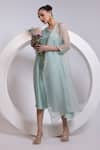 Buy_Oshi By Shikha_Sky Blue Silk, Organza One Shoulder, Open Neck Dress And Sheer Jacket Set _Online_at_Aza_Fashions
