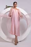 Buy_Oshi By Shikha_Pink Silk, Organza One Shoulder, Open Neck Dress And Jacket Set _Online_at_Aza_Fashions