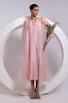 Shop_Oshi By Shikha_Pink Silk, Organza One Shoulder, Open Neck Dress And Jacket Set _Online_at_Aza_Fashions