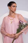 Oshi By Shikha_Pink Silk, Organza One Shoulder, Open Neck Dress And Jacket Set _at_Aza_Fashions