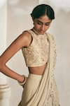 Buy_Paulmi And Harsh_Ivory Georgette, Satin Embroidery, Sequins, Tiered Pre-draped Saree With Blouse _Online_at_Aza_Fashions