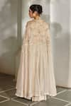 Paulmi And Harsh_Beige Silk Embroidery Sweetheart , Open Couchni Cape Palazzo Set _Online_at_Aza_Fashions