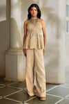 Buy_Paulmi And Harsh_Cream Jacquard Embroidery, Sequins Sweetheart Hand Peplum Top And Trouser Set _at_Aza_Fashions