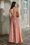 Paulmi And Harsh_Peach Jacquard Embroidery, Zari V-, Open Zardozi Jumpsuit With Cape _Online_at_Aza_Fashions