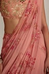 Paulmi And Harsh_Pink Chiffon Sequins, Embroidery Garden Print Pre-draped Saree With Blouse _at_Aza_Fashions