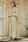 Buy_Paulmi And Harsh_Green Jacquard Embroidery, Sequins, Stones V-, Open Jacket Palazzo Set _Online_at_Aza_Fashions