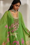 Shop Paulmi And Harsh Green Silk Organza Embroidery, Sequins, Tassels V-neck Flower Print Kaftan Online at Aza Fashions Shop_Paulmi And Harsh_Green Silk Organza Embroidery, Sequins, Tassels V-neck Flower Print Kaftan _Online_at_Aza_Fashions
