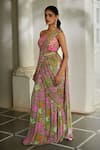 Paulmi And Harsh_Pink Georgette Embroidery, Sequins Floral Print Pre-draped Saree With Blouse _Online_at_Aza_Fashions