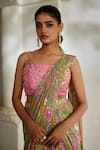 Buy_Paulmi And Harsh_Pink Georgette Embroidery, Sequins Floral Print Pre-draped Saree With Blouse _Online_at_Aza_Fashions