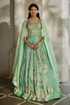 Buy_Paulmi And Harsh_Blue Organza Sequins, Embroidery, Zari Sweetheart Neck Lehenga Set _at_Aza_Fashions