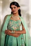 Buy_Paulmi And Harsh_Blue Organza Sequins, Embroidery, Zari Sweetheart Neck Lehenga Set _Online_at_Aza_Fashions