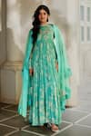 Buy_Paulmi And Harsh_Aqua Georgette, Shantoon, Organza Embroidery Floral Print Anarkali With Dupatta _at_Aza_Fashions