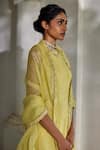 Buy_Paulmi And Harsh_Yellow Organza Sequins, Zari Round Neck Floral Woven Kurta Palazzo Set _Online_at_Aza_Fashions