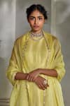 Shop_Paulmi And Harsh_Yellow Organza Sequins, Zari Round Neck Floral Woven Kurta Palazzo Set _Online_at_Aza_Fashions